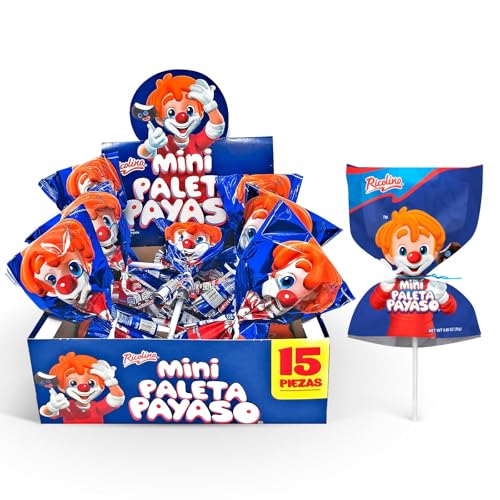 Ricolino Mini Paleta Payaso Chocolate Covered Marshmallow Lollipop (15 Count) -Coated Marshmallows Lollipops - Mexican Suckers, Hispanic Perfect