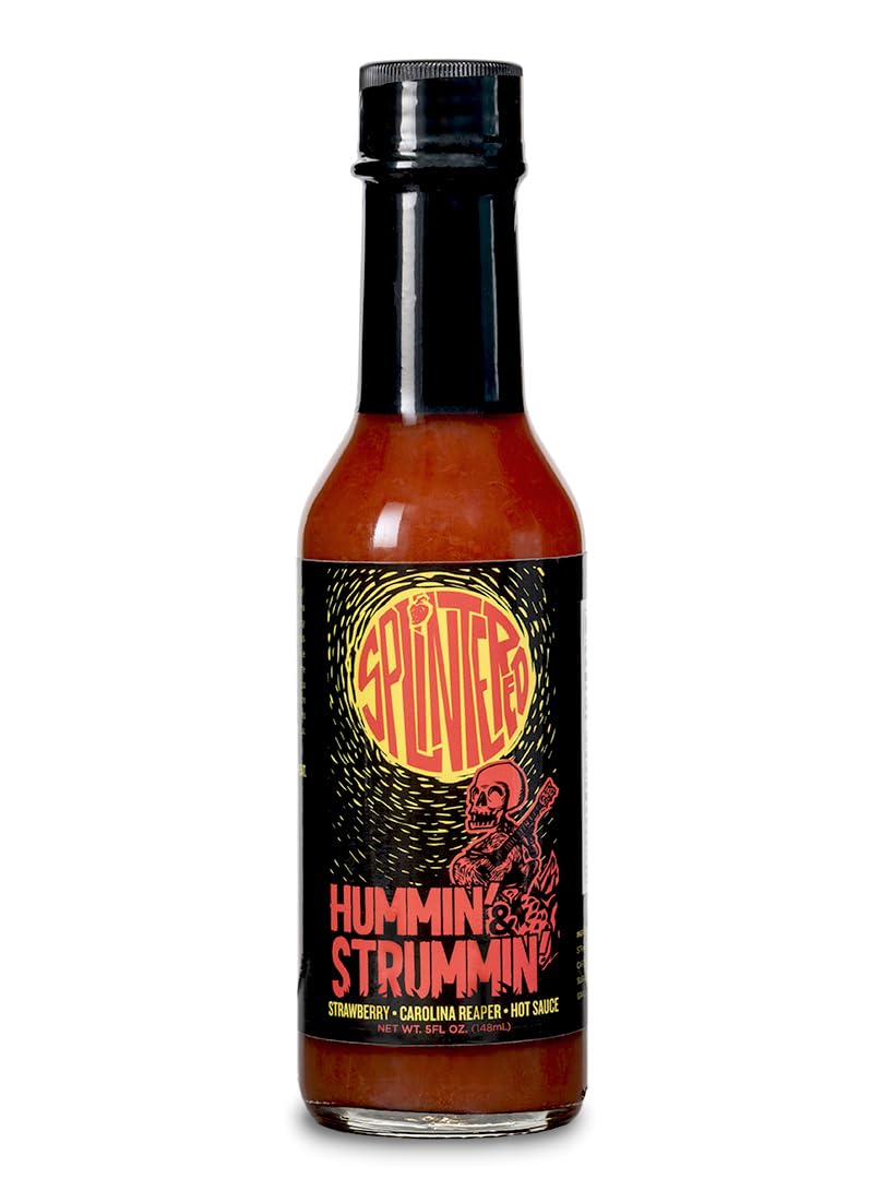 Splintered Sauce Hummin' & Strummin' Hot Sauce - Carolina Reaper and Strawberry - Vegetarian - 5 Oz- Perfect for Salad Dressings, BBQ, Desserts, Gift