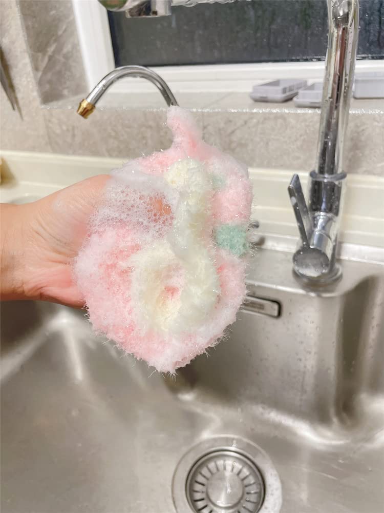 Cherry Blossom Shaped Acrylic Dish Scrubber, Flower Shaped Hand Crochet Non-Scratch Dish Sponge, Pink Flower Shaped Kitchen Sponge Washing Dishes