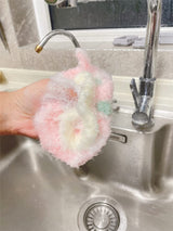 Cherry Blossom Shaped Acrylic Dish Scrubber, Flower Shaped Hand Crochet Non-Scratch Dish Sponge, Pink Flower Shaped Kitchen Sponge Washing Dishes