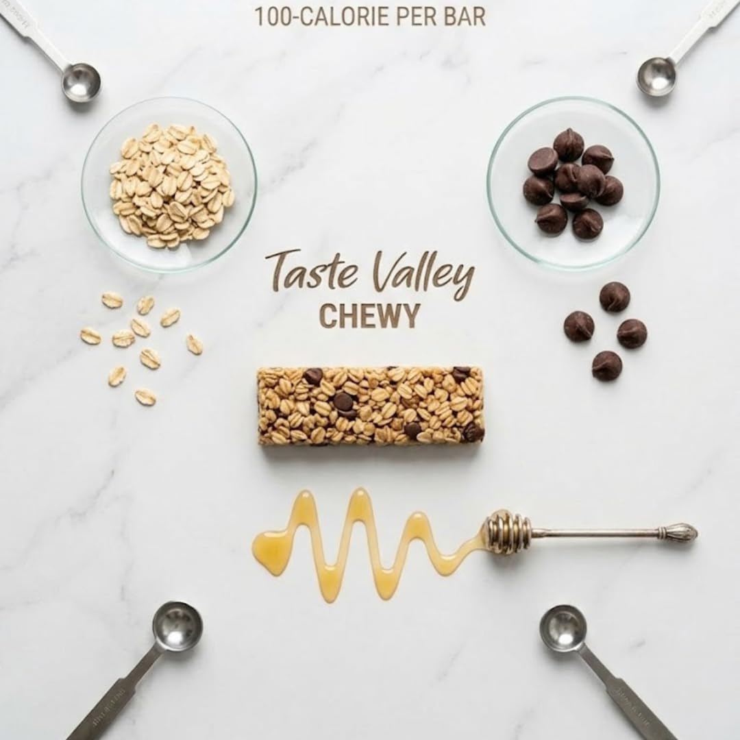 Taste Valley Chewy Chocolate Chip Granola Bars | 20 Count, 16.8 oz | Whole Grain Oats, 100 Calories Per Bar | No Artificial Flavors, No HFCS |
