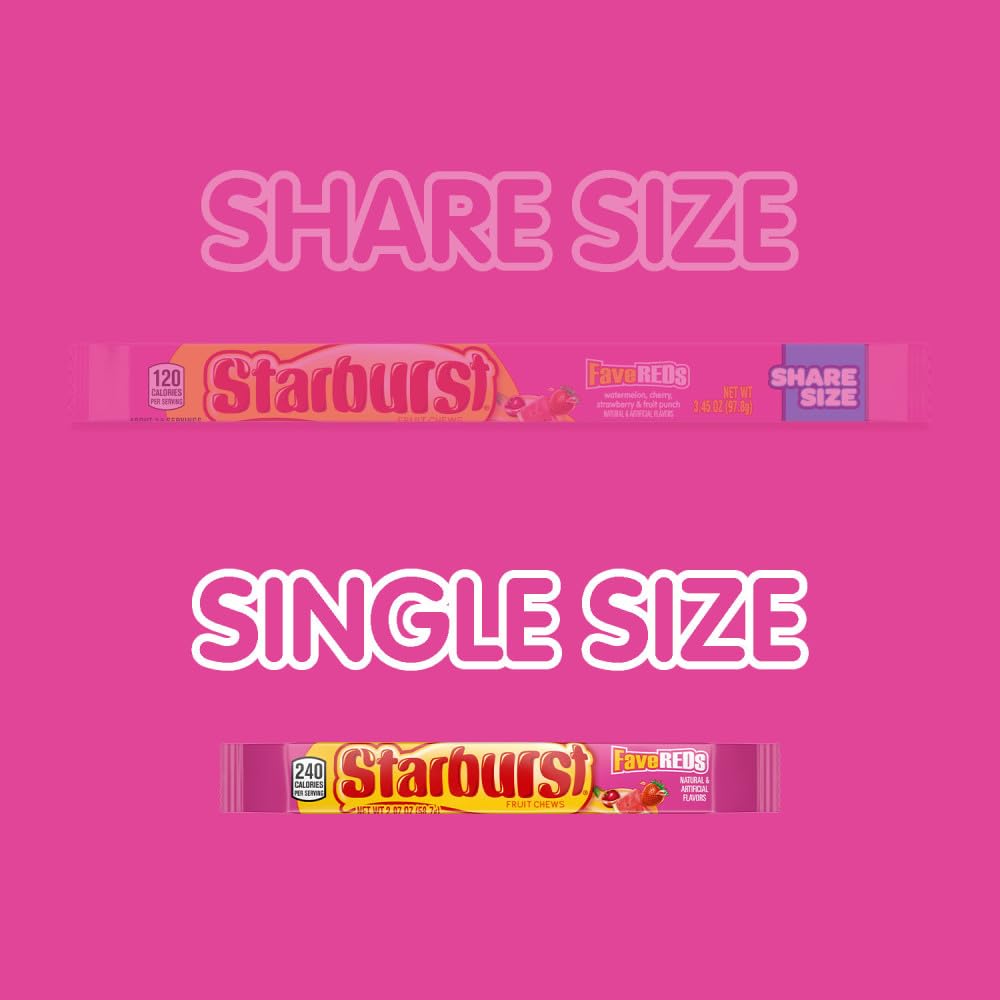 STARBURST FaveREDS Chewy Candy Bulk Pack, 24 Full Size Packs, Red Candy Bulk Box