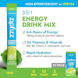 Zipfizz Stevia Energy Drink Powder, Lime, 10 Pack - 3-in-1 Sustained Energy, Rapid Hydration & Essential Vitamins - Sugar-Free, Non-Effervescent