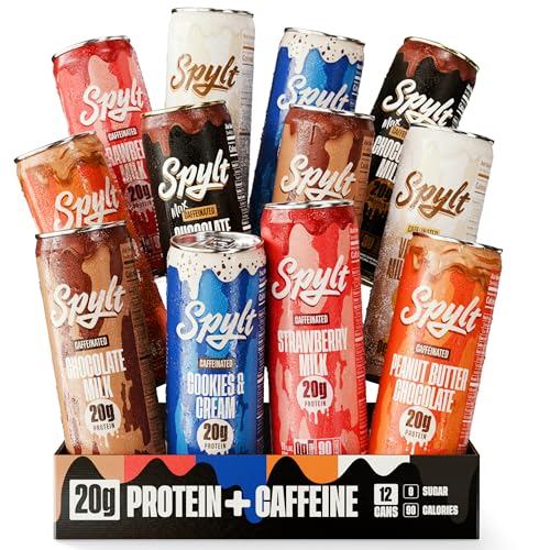 Spylt High Protein Milk - 6 Flavor Variety Pack with 60mg Caffeine & 20g Protein - 90 Calories, Ready to Drink, Sugar Free, Lactose Free Milk, Perfect