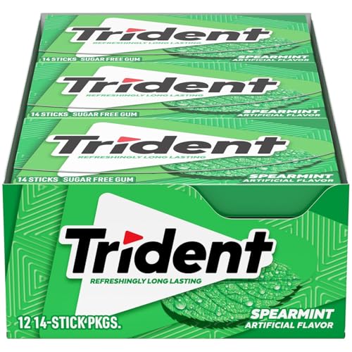 Trident Spearmint Sugar-Free Chewing Gum, 12 Packs of 14 Pieces (168 Total Pieces)