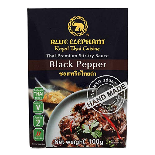 Blue Elephant Brand, Royal Thai Cuisine, Thai Premium Paste, BLACK PEPPER SAUCE, size 100g X 2 Packs