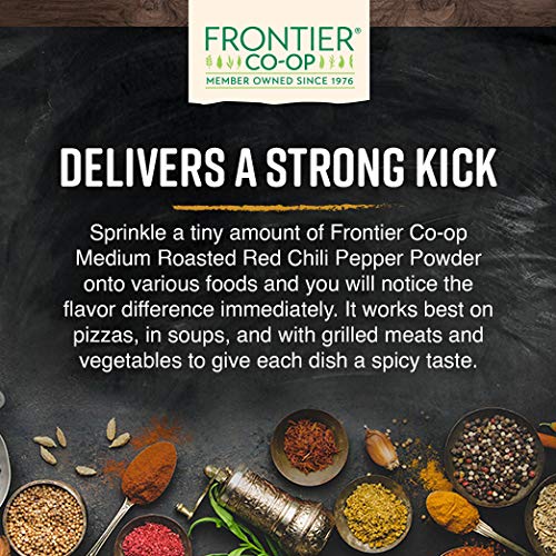 Frontier Co-op Organic Chili Powder, 1 lb Bulk Bag - Medium Roasted Red Chili Powder - Kosher, Non-Irradiated - Ground Capsicum Annuum for Cooking