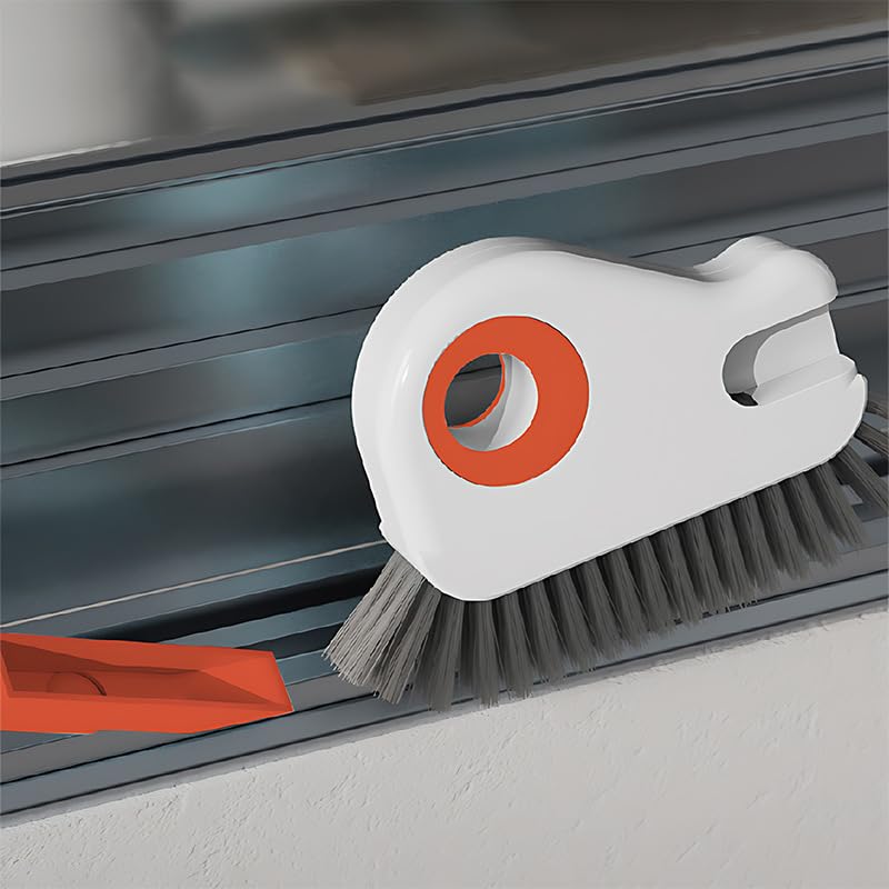 2 in 1 Groove Cleaning Brush Window Track Cleaning Tools, 2025 New Multifunction Hard Bristle Crevice Cleaner Brush with Hidden Scraper, Grout Cleaner