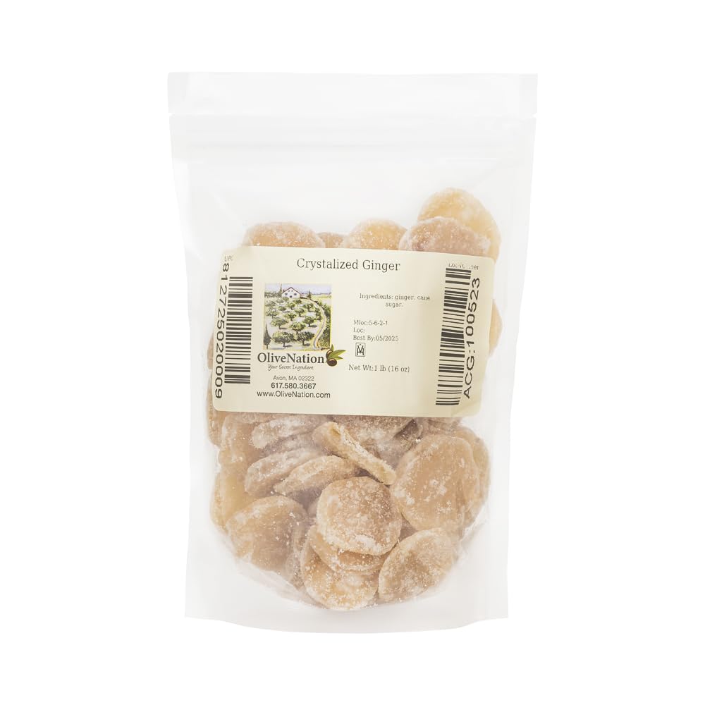 OliveNation Crystalized Ginger Slices, Sweet and Spicy Candied Ginger, Kosher, Gluten Free, Vegan - 25 lbs