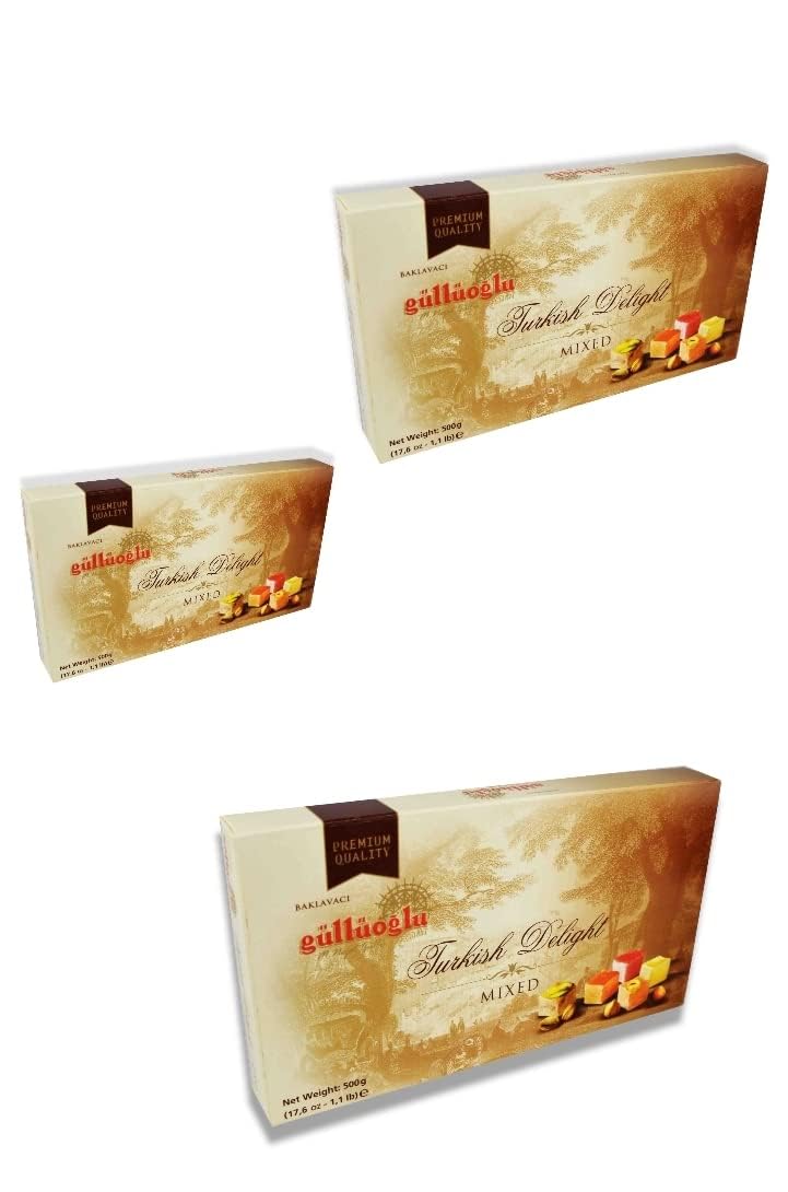 Gulluoglu Turkish Delight Mixed, 3 PACK, each pack 500 gr - 1.1 lb, daily fresh shipment from Istanbul/Turkey