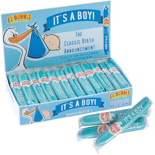 Fun Express It's A Boy Blue Baby Boy Bubble Gum Cigars 36 Pack - Blue Candy Cigars for Baby Shower Favors - Gender Reveal Party Candy Favors Bulk