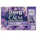 Downy Calm Mega Dryer Sheets, Large Fabric Softener Sheets for Laundry , Static Guard & Softness Boost, Laundry Dryer and Fabric Sheets, 180 Count