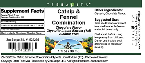 Catnip & Fennel Combination Glycerite Liquid Extract (1:5) - Chocolate Flavored (1 oz, ZIN: 522235) - 3 Pack