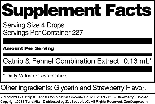 Catnip & Fennel Combination Glycerite Liquid Extract (1:5) - Strawberry Flavored (1 oz, ZIN: 522233) - 3 Pack