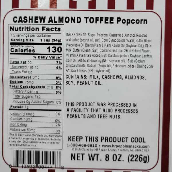 Cashew Almond Toffee Popcorn | 6 Pack | HR Poppin' Snacks - Made in USA - Made in Nebraska - 100's of flavors to choose from - Nebraska popcorn
