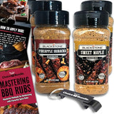 Blackstone Sweet Maple & Pineapple Sriracha Seasoning - Gourmet Griddle Premium BBQ Barbecue Rub 4 Pk Choice Bundle (29 oz) + BBQ Guide & Opener (6