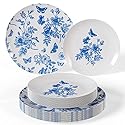 Trendables Disposable Plates For Party Supplies | Blue Floral Plastic Plates For Wedding 40 Pcs - 20 X 8 & 20 X 10 Dinner Plate Sets | Floral Plate