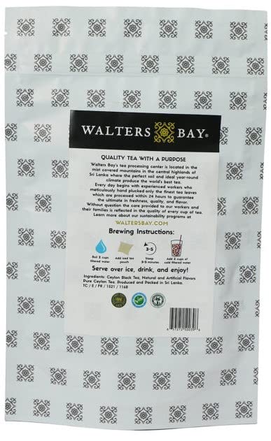 Walters Bay Mango Iced Tea, 12 Count, Quart Sized Tea Bags, Ceylon Tea, Unsweetened, Luscious Mango Fruit Flavored, 100% Hand Plucked, Black Tea, Sri