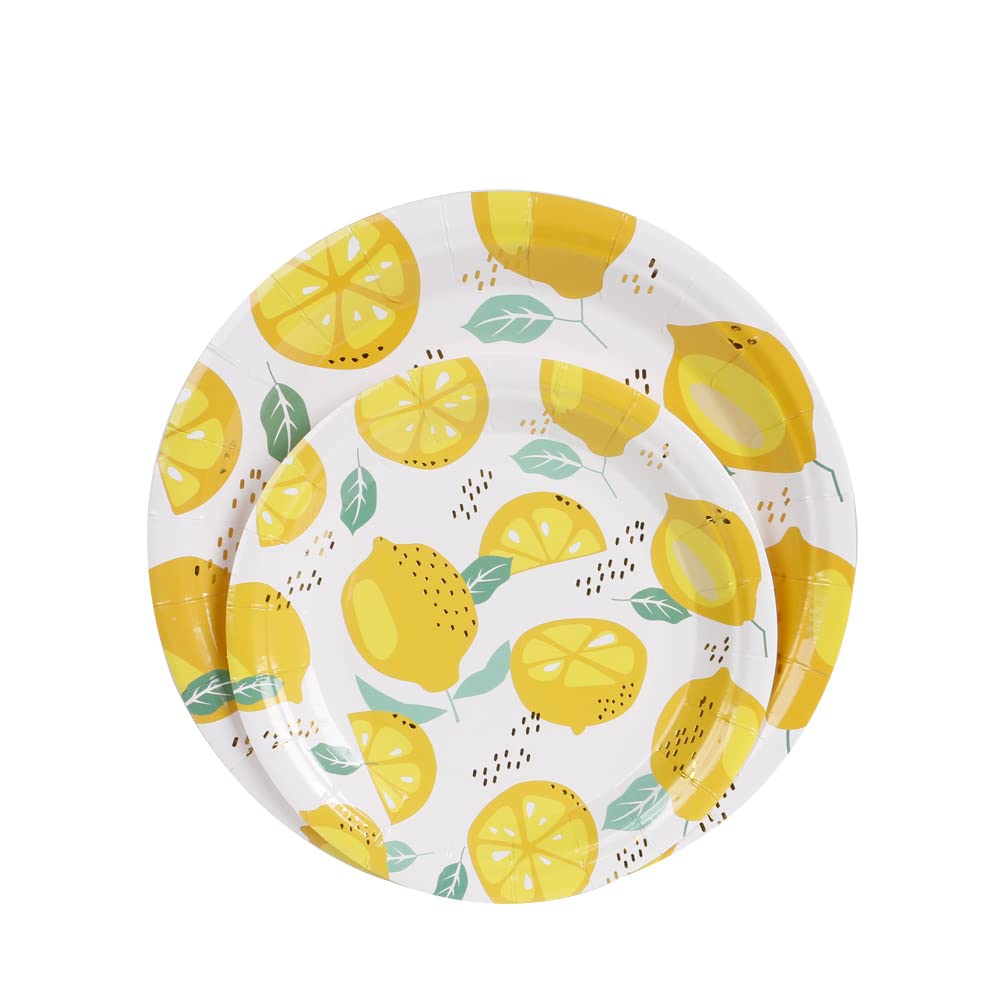 Geeklife Gold Lemon Paper Plates, 7 inch Decorative Floral Fruit Disposable Party Dessert Plates, 20 count
