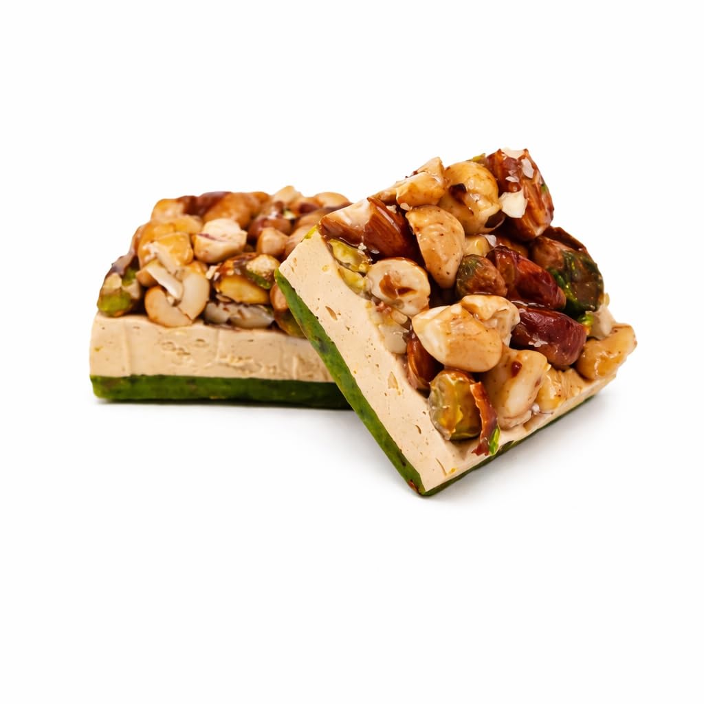 OMNIYA Delicacy - Nougat Nuts with Pistachio & Cream (8 Pieces) - Individually Wrapped Lebanese Nougat Bites with Mixed Nuts - Elegant Gift Favor