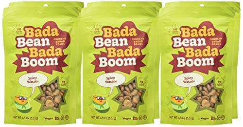 Bada Bean Bada Boom Plant-based Protein, Gluten Free, Vegan, Non-GMO, Soy Free, Kosher, Roasted Broad Fava Bean Snacks, Wasabi, 4.5 Ounce (Pack of 6)