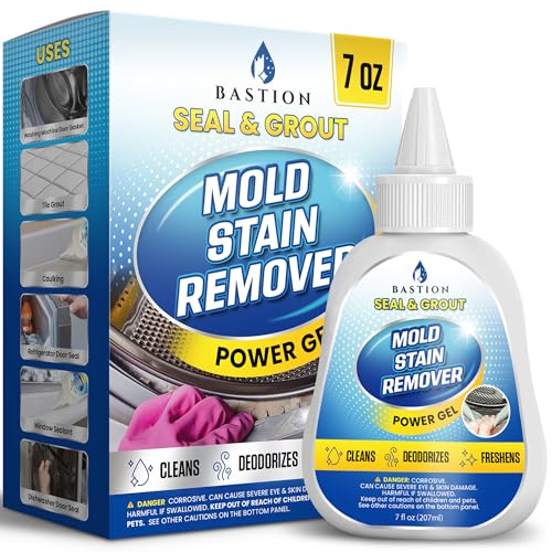 Bastion Mold Stain Remover Power Gel Cleaner Heavy Duty Cleaning Solution for Front Loader Washing Machine Seal, Bathroom Grout, Shower, Caulk (7 fl