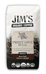 Jim’s Organic Coffee - Sweet Love Blend - Ground - Dark Roast, Bold 11 oz Bag - Certified Organic, Regeneratively Grown, Ethically Traded, Shade Grown