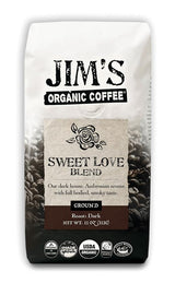 Jim’s Organic Coffee - Sweet Love Blend - Ground - Dark Roast, Bold 11 oz Bag - Certified Organic, Regeneratively Grown, Ethically Traded, Shade Grown