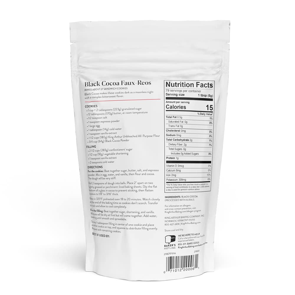 King Arthur Black Cocoa: Dutch Processed Cocoa Powder for Baking - Intense Dark Chocolate Flavor, Unsweetened, Perfect for Cakes, Cookies & Frosting - 14 oz Resealable Bag