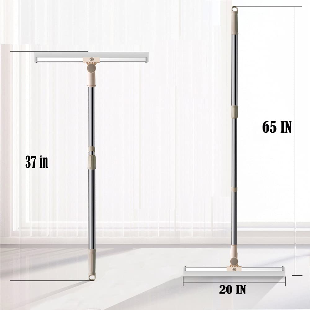 Floor Squeegee 20 inch Silicone Long Handle of 65" for Window Cleaning Shower Squeegee Scrubber Combi with Pole Extendable Telescopic Adjustable