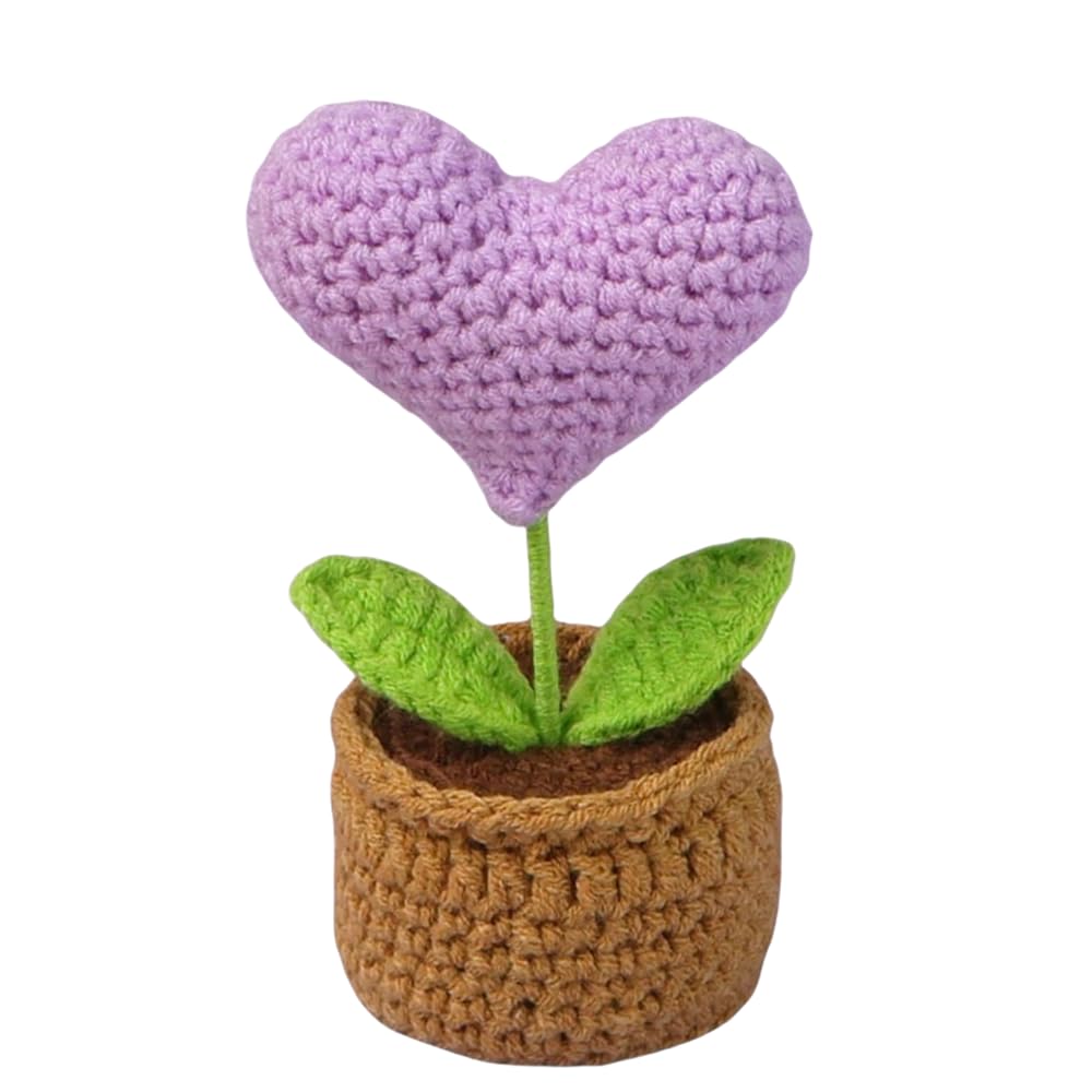 Weaving mini love potted plants, mini knitted potted plants, finished office decorations (Purple)