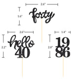 Black Glitter 40th Birthday Cupcake Toppers 40th Birthday Celebrating Party Decorations - Set of 24
