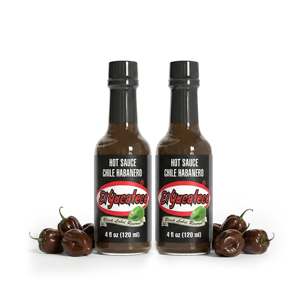 El Yucateco Black Label Reserve Habanero Hot Sauce, Smoky Chile Habanero Flavor, 4 oz Bottles (Pack of 2)