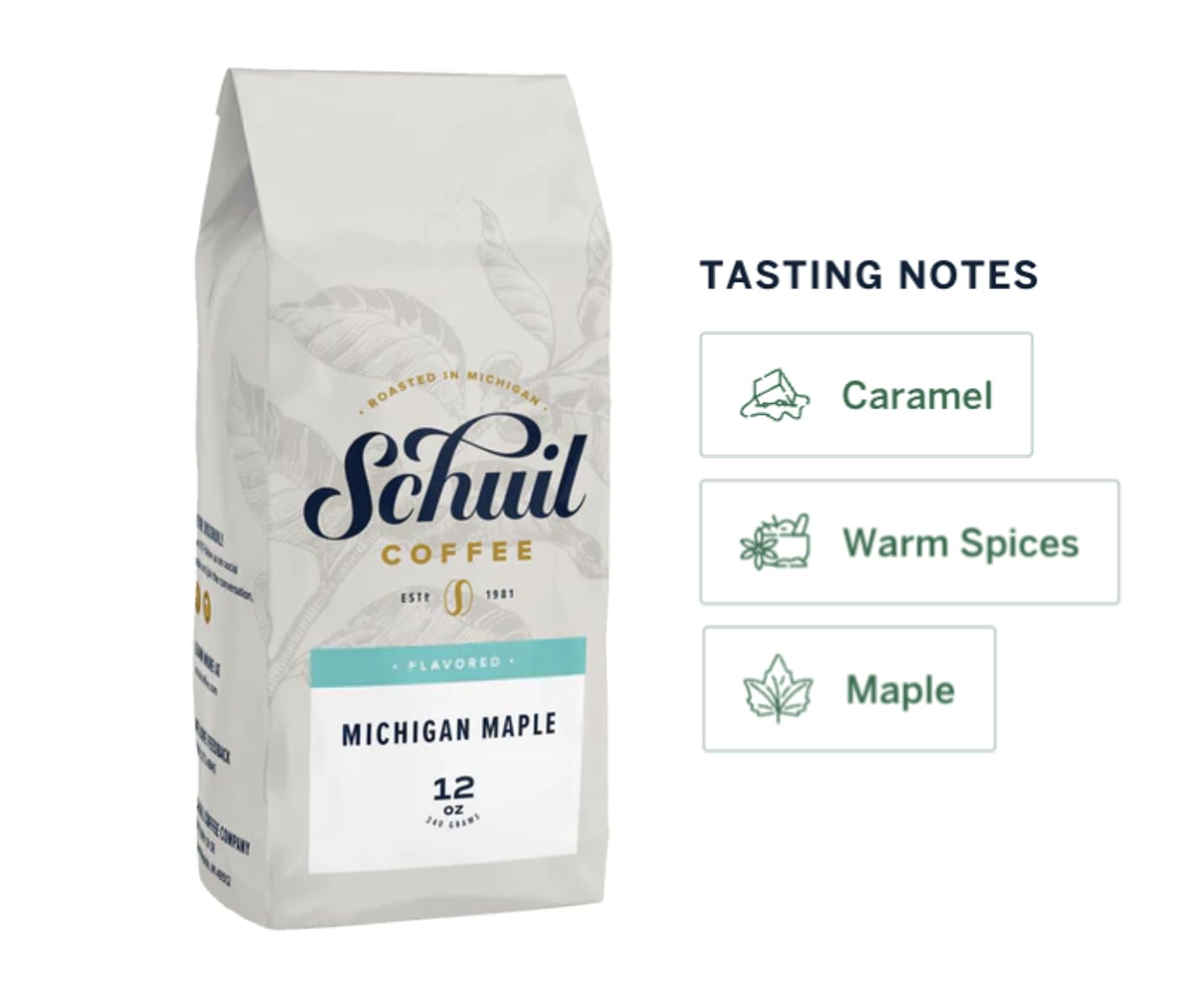 Schuil Whole Bean Coffee, Fair Trade Premium Roasted Gourmet Coffee beans, Smooth and Full Bodied Artisan Coffee (Michigan Maple, 12 oz)