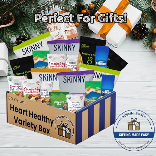 Heart Healthy Snacks Variety Pack - Nuts, Trail Mix, and Popcorn - Individually Wrapped Snack Box for Adults On-the-Go - 30 Count Assembled by Bussin