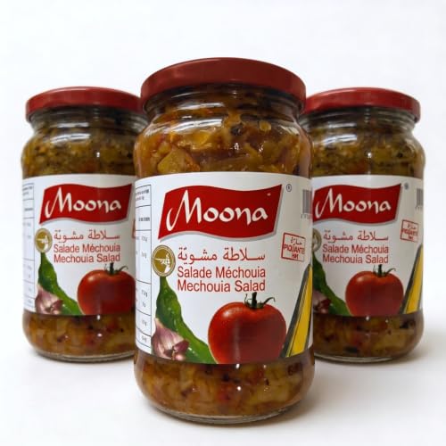Salade Mechouia Moona Tunisian Zhoug-Style Spicy Kick 3x 350g - Authentic smoky Grilled Vegetable Salad Dip Roasted Pepper, Garlic & Tomato