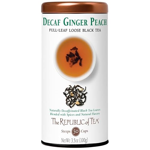 The Republic of Tea Decaf Ginger Peach Black Full-Leaf Loose Tea 3.5 Ounce Tin | Steeps 50 Cups