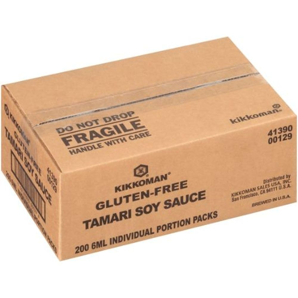 Kikkoman Gluten-Free Tamari Soy Sauce Packets, 6 ml To-Go Packets (200 Count), Preservative-Free Individual Travel Soy Sauce Packets, Non-GMO & Kosher