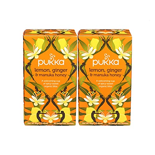 Pukka Herbal Teas Tea - Organic - Lemon Ginger and Manuka Honey - 20 Bags - Pack of 2