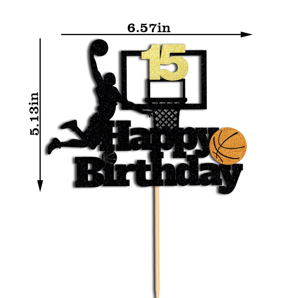 Basketball Happy 15th Birthday Cake Topper-Basketball Themed Birthday Party Cake Decoration-15 Years Birthday Party Supplies (15th)