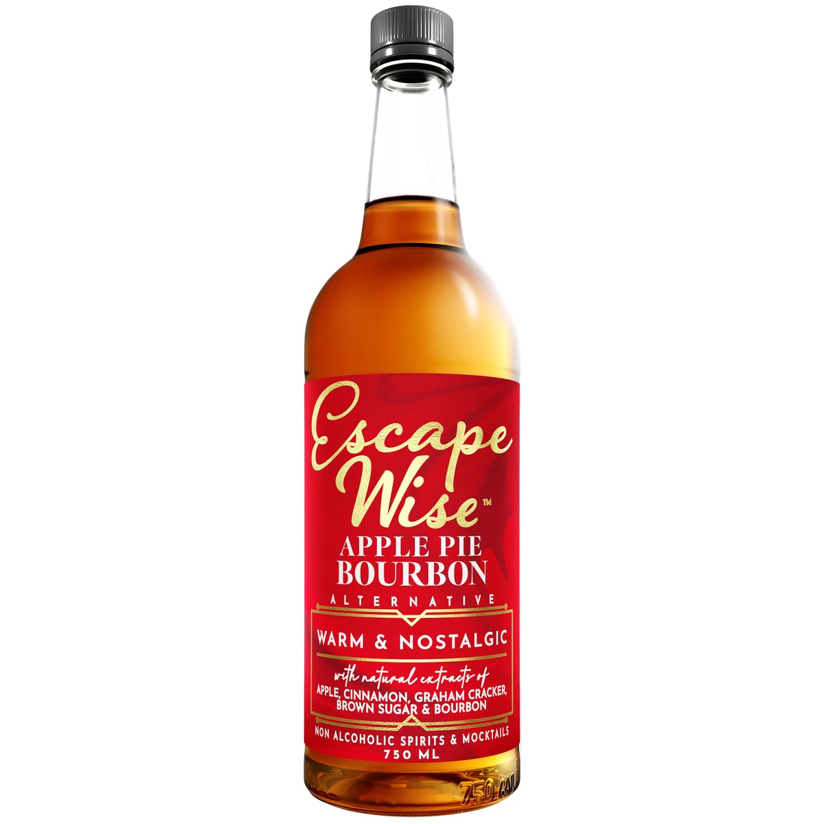 ESCAPE WISE Apple Pie Bourbon Alternative | Non-Alcoholic | The World’s Leading Developer of Non-Alcoholic Spirits, Liqueurs & Mocktails | 25.4 FL OZ
