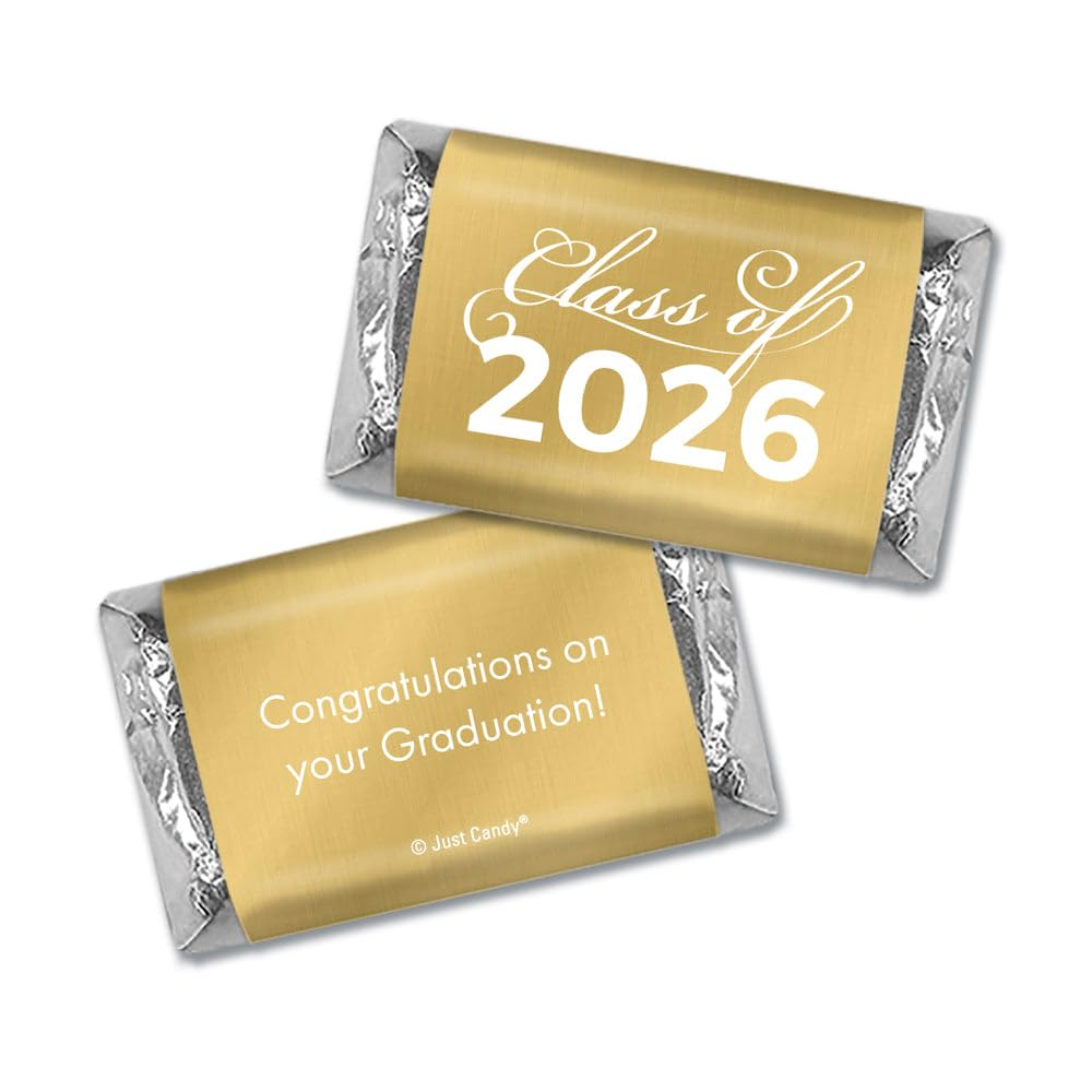 136 Pcs Gold Graduation Class Of 2026 Chocolate Miniatures (2.5lb Bag)