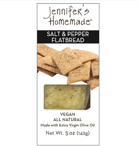 JENNIFERS HOMEMADE Salt & Pepper Flatbread, VEGAN All Natural, Made with extra virgin olive oil, Crunchy and delicious snack, 5 OZ