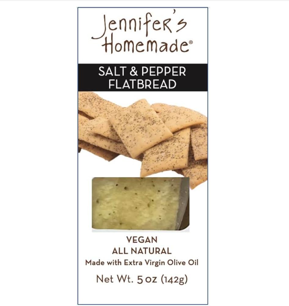 JENNIFERS HOMEMADE Salt & Pepper Flatbread, VEGAN All Natural, Made with extra virgin olive oil, Crunchy and delicious snack, 5 OZ