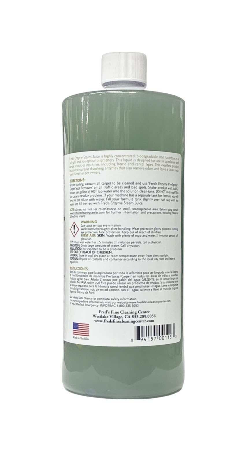 Fred's Enzyme Carpet Steam Juice - for Home Carpet Cleaning Machines, Deep-Cleaning & Pet-Stain Formula
