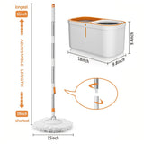 Spin Mop Bucket with Wringer System Extended Mop Handle 61?Mop and Bucket for Floors Cleaning with 5 Replacement Head Refill 1 Cleaning Brush Head