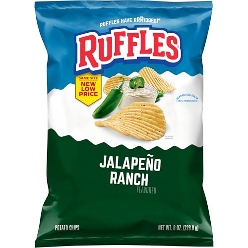 Ruffles Potato Chips, Jalapeno Ranch Flavored Snacks, 8 Oz Bag