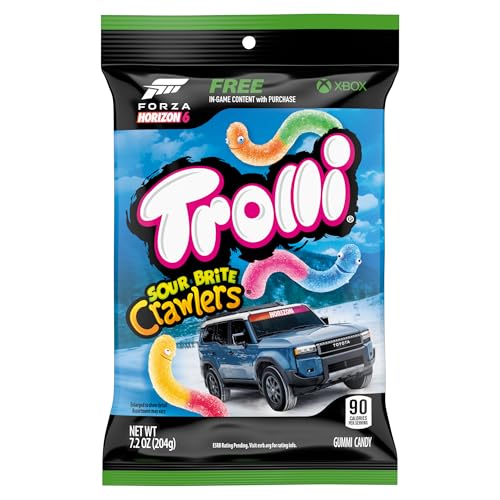 Trolli Sour Brite Crawlers Candy, Cherry-Lemon, Strawberry-Grape & Orange-Lime, Sweet and Sour, Gummy Worms, 7.2 oz
