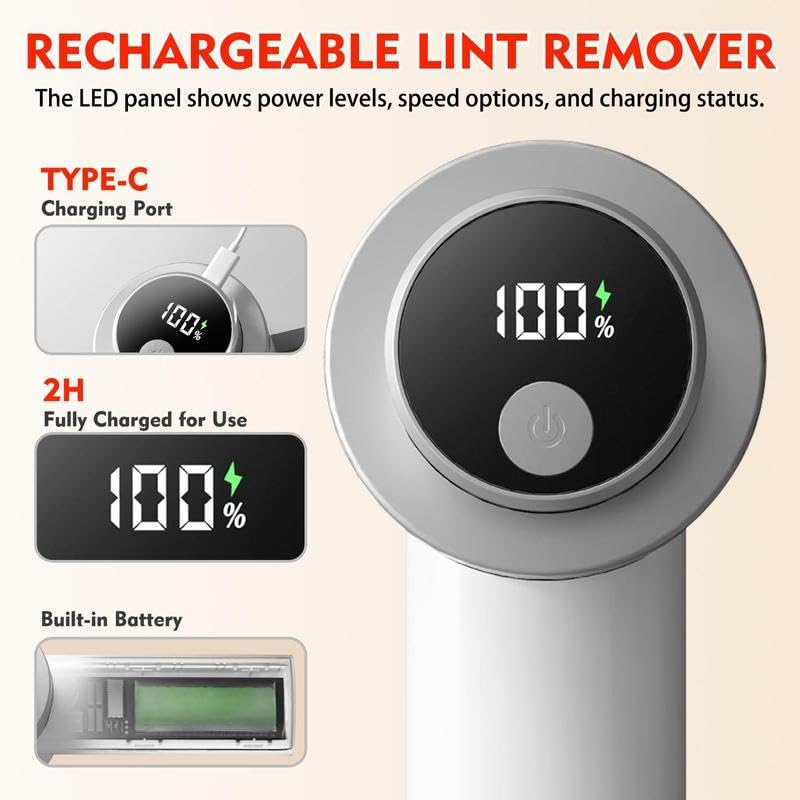 Electric Lint Remover, 1 Count USB Rechargeable 3-Speed Settings Lint Cleaner with LED Display, Household Fabric Shaver for Clothes (Gold)