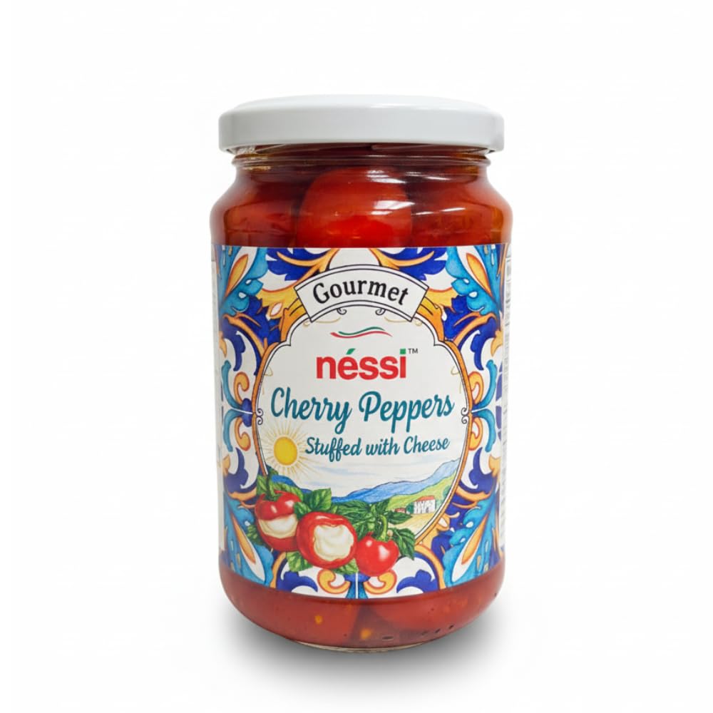 Néssi Gourmet Cherry Peppers Stuffed with Cheese, 12 Ounce, Sliced, Italian